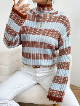 Unity Jersey con patron de rayas de cuello alto de hombros caidos