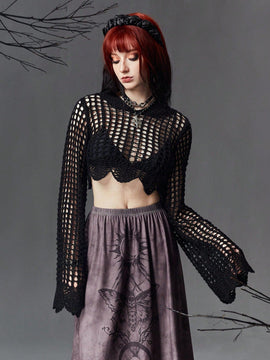ROMWE Goth Sudadera Acortada Con Huecos Sin Sujetador