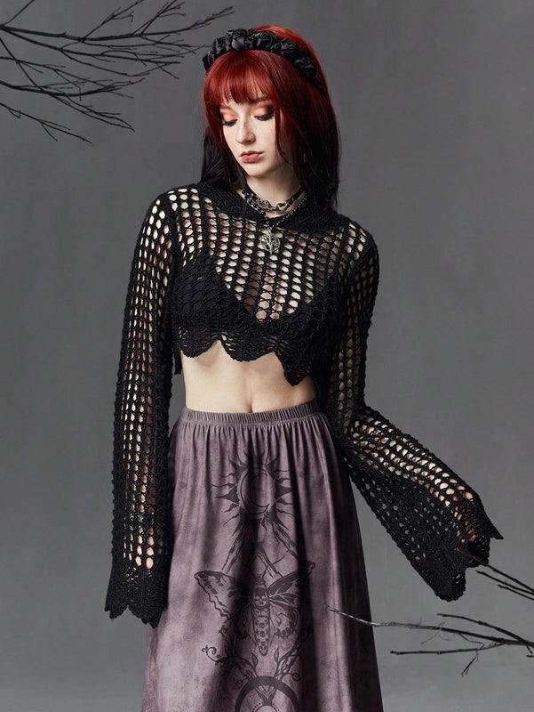ROMWE Goth Sudadera Acortada Con Huecos Sin Sujetador
