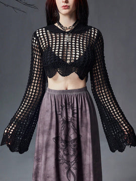 ROMWE Goth Sudadera Acortada Con Huecos Sin Sujetador