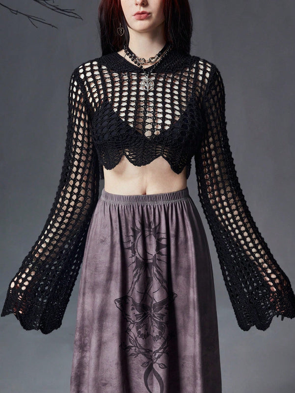 ROMWE Goth Sudadera Acortada Con Huecos Sin Sujetador