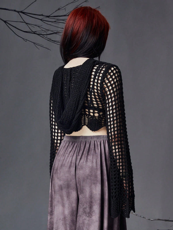 ROMWE Goth Sudadera Acortada Con Huecos Sin Sujetador