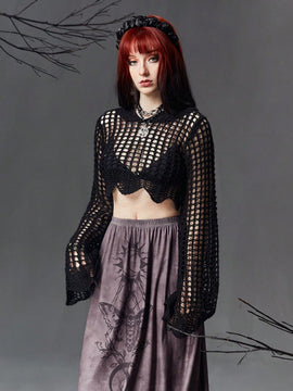 ROMWE Goth Sudadera Acortada Con Huecos Sin Sujetador