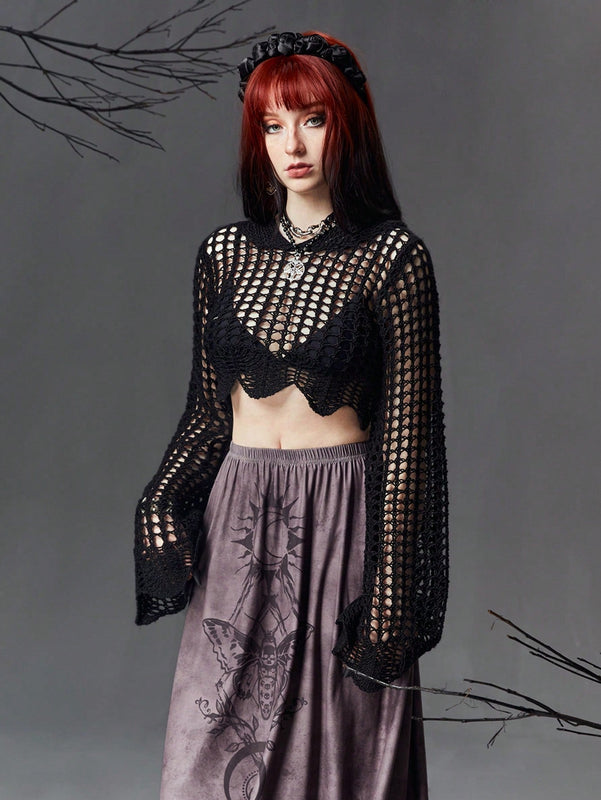 ROMWE Goth Sudadera Acortada Con Huecos Sin Sujetador