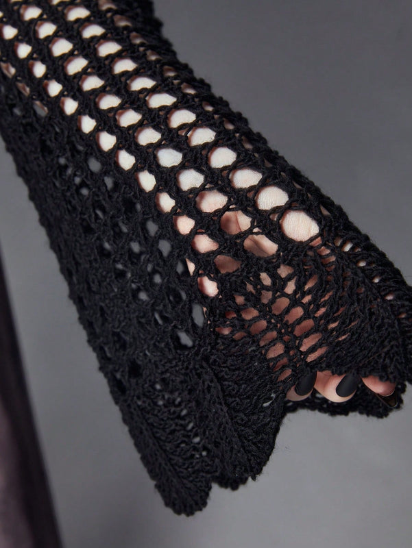 ROMWE Goth Sudadera Acortada Con Huecos Sin Sujetador