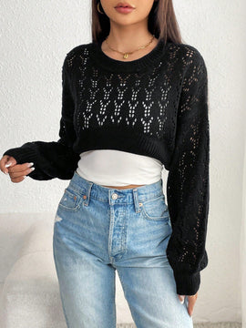 EZwear Jersey crop de punto de malla de hombros caidos sin sujetador