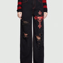 ROMWE Grunge Punk Jeans Con Impresion De Letras Y Calaveras Y Diseno Con Cremallera