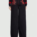 ROMWE Grunge Punk Jeans Con Impresion De Letras Y Calaveras Y Diseno Con Cremallera
