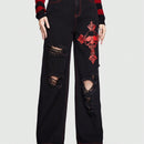 ROMWE Grunge Punk Jeans Con Impresion De Letras Y Calaveras Y Diseno Con Cremallera