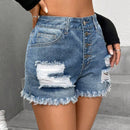 Shorts mezclilla desgarro bajo crudo con boton
