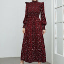 Mulvari Vestido con estampado floral ribete con fruncido de cuello alto de manga farol