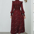 Mulvari Vestido con estampado floral ribete con fruncido de cuello alto de manga farol