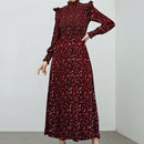 Mulvari Vestido con estampado floral ribete con fruncido de cuello alto de manga farol