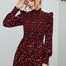 Mulvari Vestido con estampado floral ribete con fruncido de cuello alto de manga farol