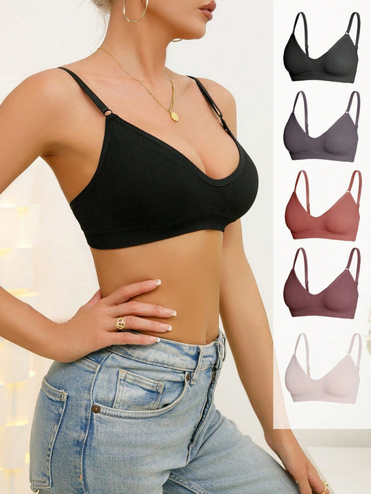 5 piezas/set sujetadores casuales sin costuras de mujer de punto de canale solido