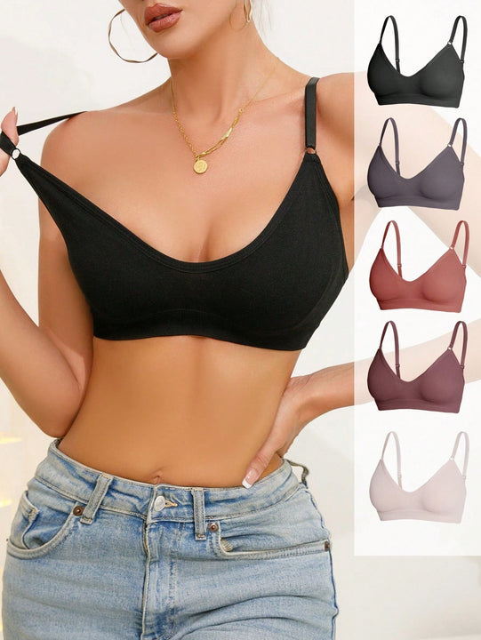 5 piezas/set sujetadores casuales sin costuras de mujer de punto de canale solido