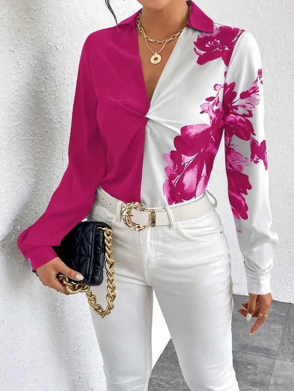 Clasi Camisa con estampado floral girante delantero de dos tonos