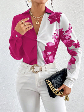 Clasi Camisa con estampado floral girante delantero de dos tonos