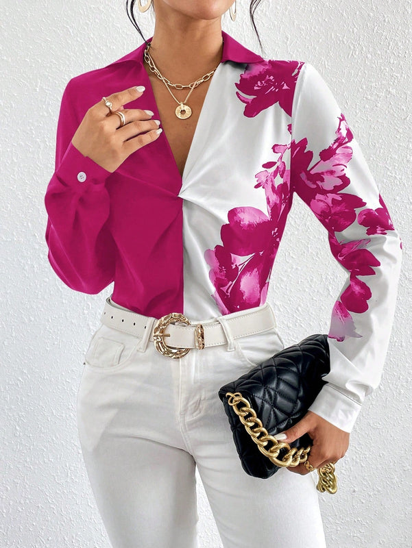 Clasi Camisa con estampado floral girante delantero de dos tonos