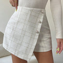 Prive Skort con estampado de cuadros con boton delantero tweed