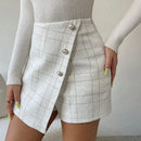 Prive Skort con estampado de cuadros con boton delantero tweed