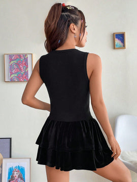 EZwear Chaleco de punto crop con patron de dibujos animados