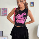 EZwear Chaleco de punto crop con patron de dibujos animados
