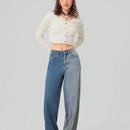 Forever 21 Jeans De Pierna Recta Para Mujer Con Bolsillos Inclinados En Color En Contraste