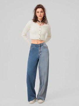 Forever 21 Jeans De Pierna Recta Para Mujer Con Bolsillos Inclinados En Color En Contraste