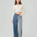 Forever 21 Jeans De Pierna Recta Para Mujer Con Bolsillos Inclinados En Color En Contraste