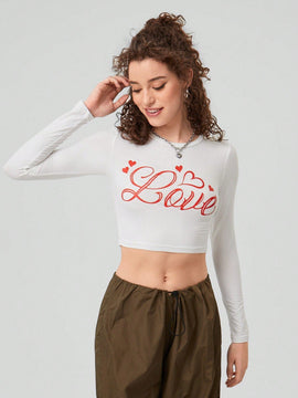 Forever 21 Top Largo Con Mangas Largas Recortadas E Impresion De Letras