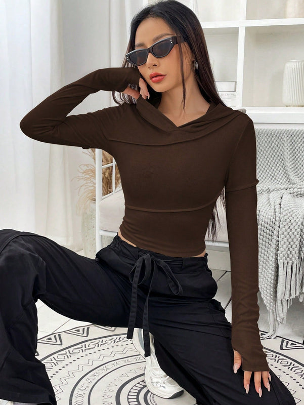 Ezwear sudadera con capucha unicolor crop