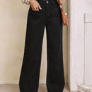 LUNE Jeans unicolor con parche de bolsillo de pierna ancha
