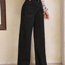 LUNE Jeans unicolor con parche de bolsillo de pierna ancha