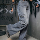ROMWE Grunge Punk Pantalones Cargo Con Bolsillos Con Solapa Sin Cinturon