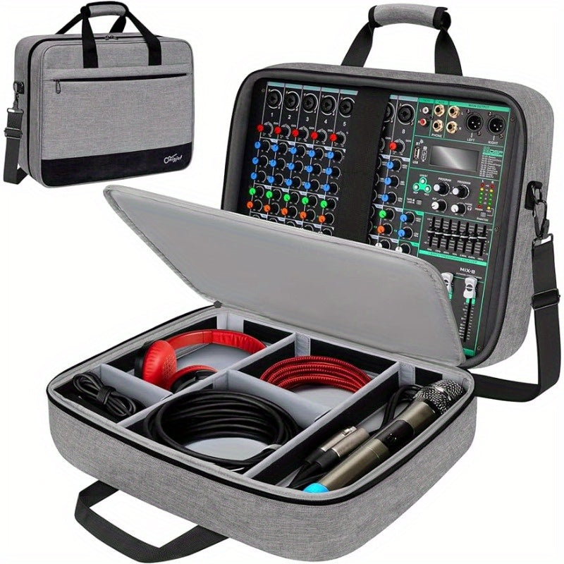 Estuche de mezclador de audio (Interior 15.5"x 13"x 6") Bolsa protectora de mezclador de DJ con relleno de 10mm, Bolsa de equipo de grabación de gran capacidad suave con almacenamiento ajustable para cables, equipos de podcast y micrófonos, regalo de San