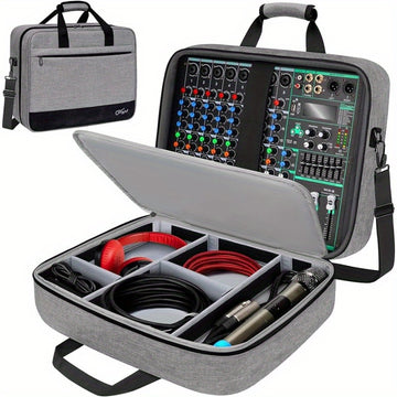 Estuche de mezclador de audio (Interior 15.5"x 13"x 6") Bolsa protectora de mezclador de DJ con relleno de 10mm, Bolsa de equipo de grabación de gran capacidad suave con almacenamiento ajustable para cables, equipos de podcast y micrófonos, regalo de San