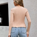 Prive Jersey con abertura delantera ribete en forma de lechuga de cuello alto tejido de canale