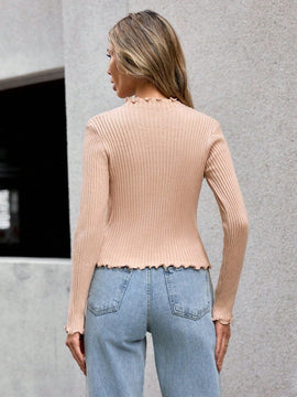 Prive Jersey con abertura delantera ribete en forma de lechuga de cuello alto tejido de canale