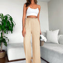 2 piezas pantalon para mujer de cintura alta y pierna ancha en unicolor marron y negro, casual y minimalista con un sentido de la caida