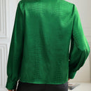 Clasi Blusa unicolor de cuello V de manga farol de cocodrilo jacquard