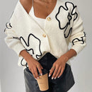 Frenchy cardigan casual de mujer con bloqueo de color y estampado floral, para otono/invierno