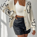 Frenchy cardigan casual de mujer con bloqueo de color y estampado floral, para otono/invierno