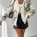 Frenchy cardigan casual de mujer con bloqueo de color y estampado floral, para otono/invierno