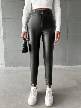 Pantalones ajustados cremallera pu