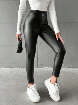 Pantalones ajustados cremallera pu
