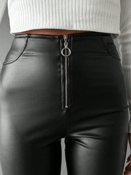 Pantalones ajustados cremallera pu