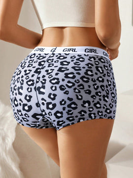 Boyshorts con estampado de leopardo de cintura con cinta con letra