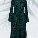 Vestido con estampado de lunares de manga farol cruzado con nudo lateral