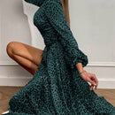 Vestido con estampado de lunares de manga farol cruzado con nudo lateral